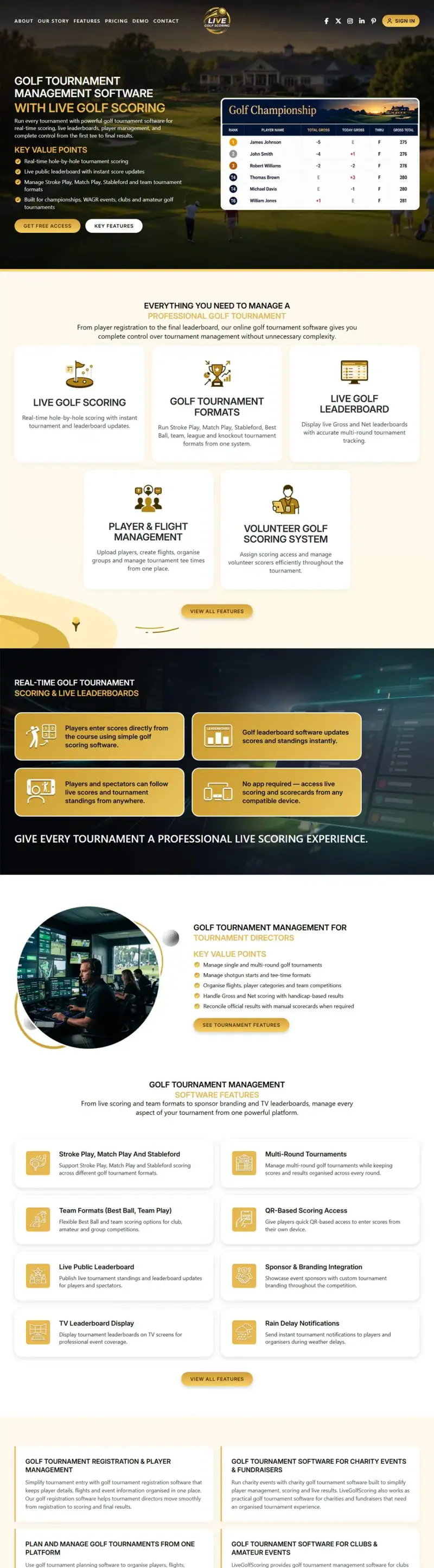 Screenshot of the Live Golf Scoring website
