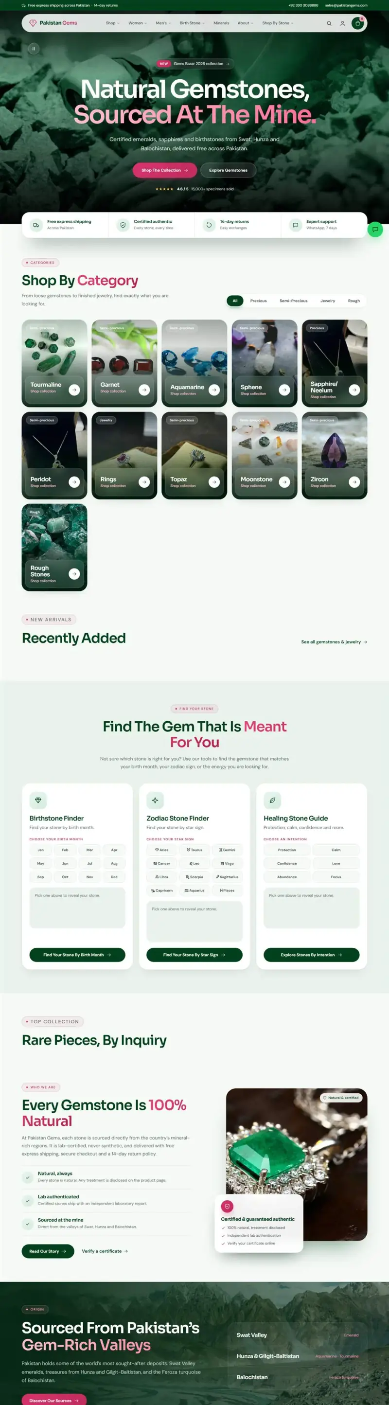 Screenshot of the Pakistan Gems website